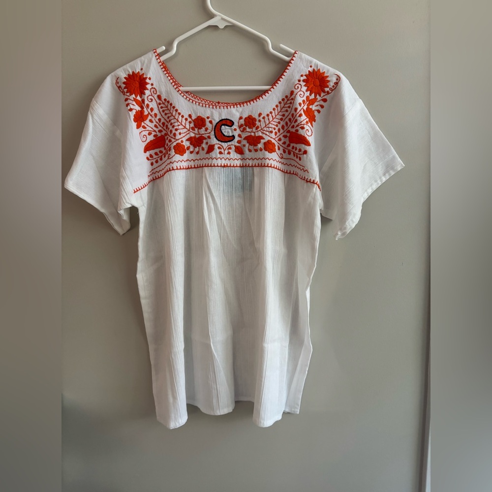 Clemson Kickoff Couture Embroidered White and Orange Women's Top Size Large - Picture 1 of 9